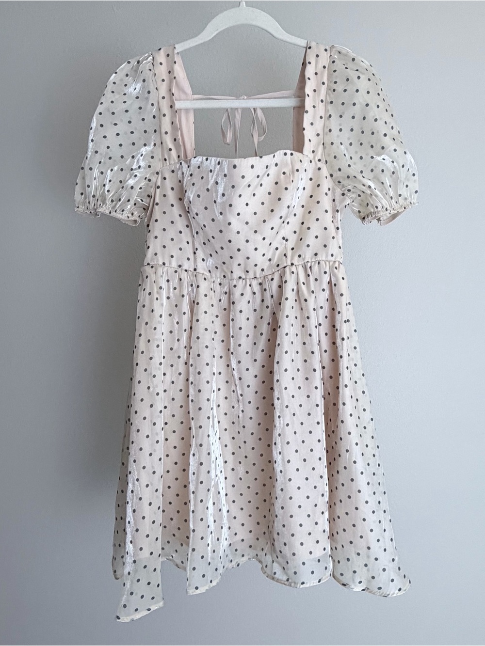 SHEIN Cream Polka Dot Puff Sleeve Dress